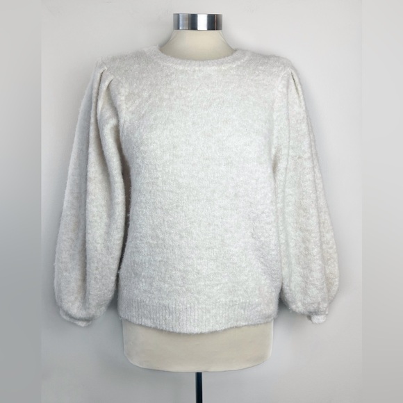 LUSH Cream Balloon Sleeve Sweater Women’s Small soft puff shoulder Crewneck - Picture 3 of 13